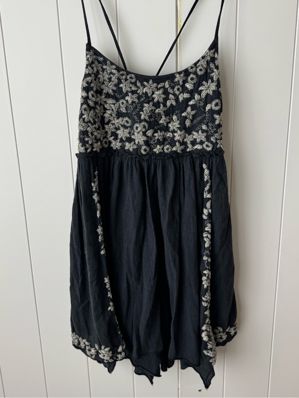 American Eagle Outfitters Black Floral Embroidered Babydoll Sundress Strappy L